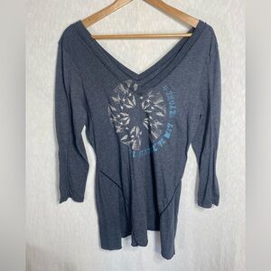 WE THE FREE Women’s V-Neck Boho Hippie Grunge Tunic Top T-Shirt Gry Blue  Size L